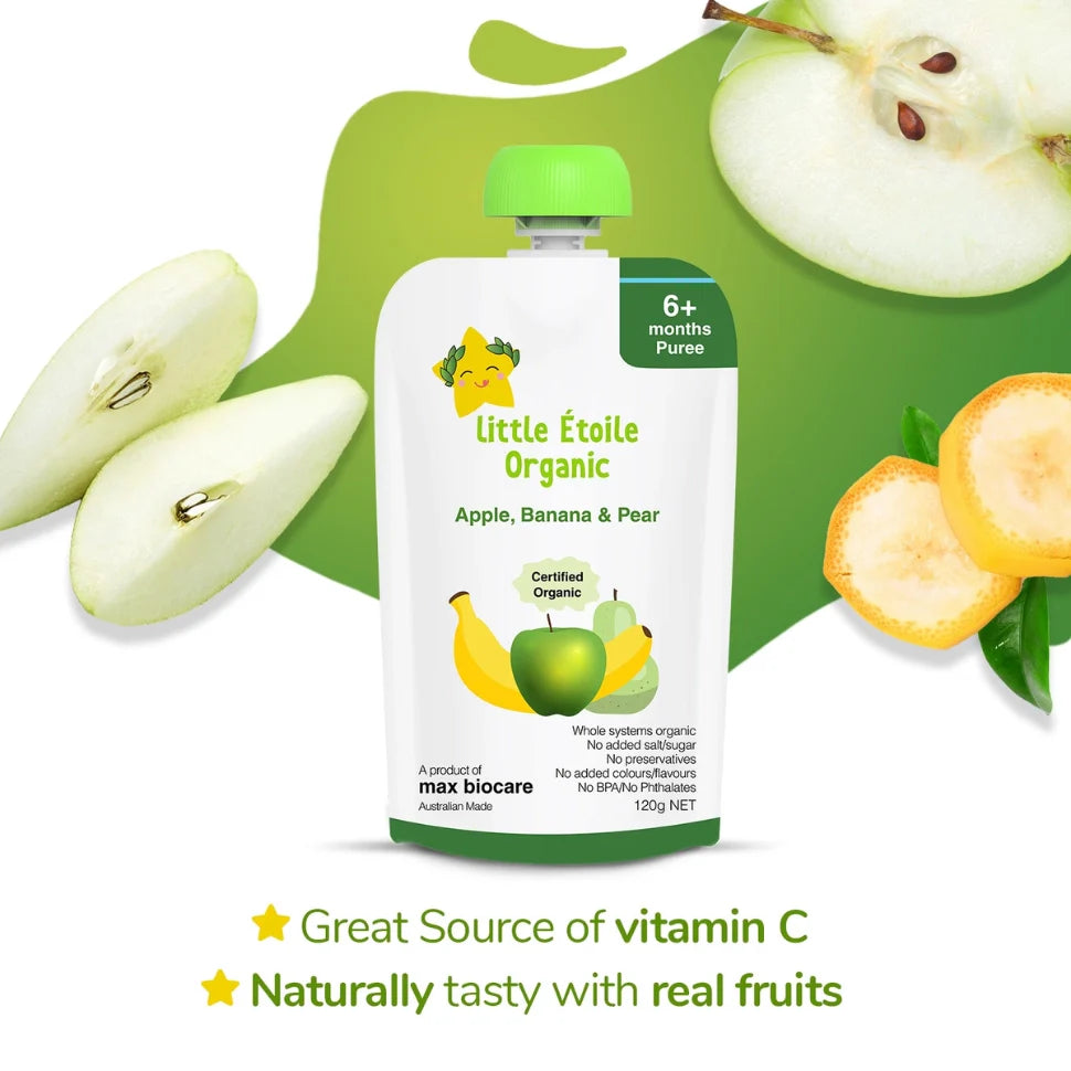 Organic Apple, Banana & Pear Baby Food – 6+ Months, 120g