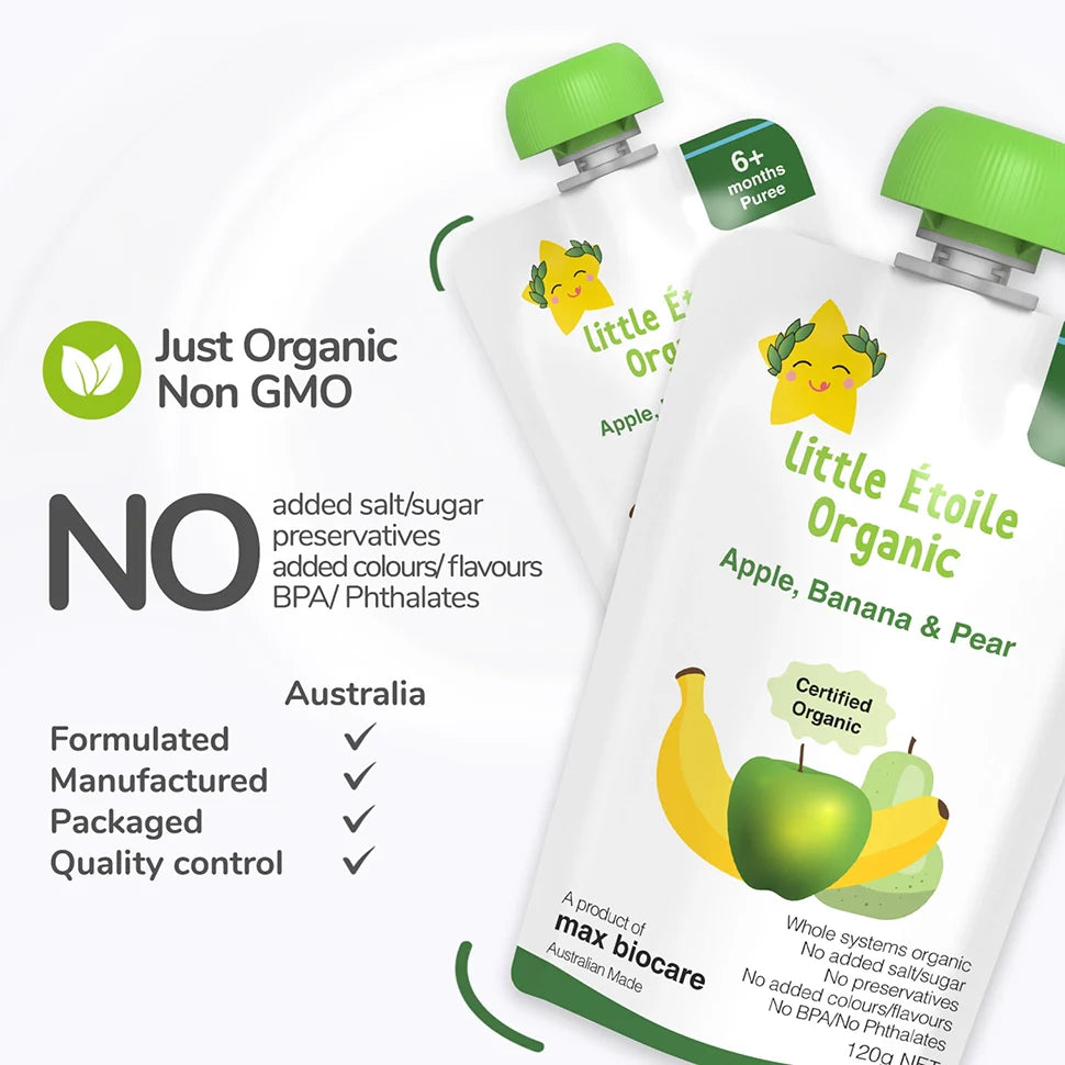 Organic Apple, Banana & Pear Baby Food – 6+ Months, 120g