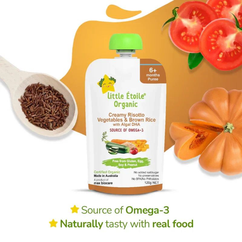 Organic Creamy Risotto, Vegetables & Brown Rice with DHA – 6+ Months, 120g