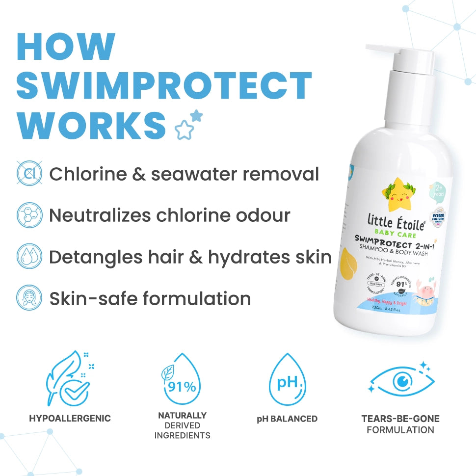 SwimProtect 2-in-1 Shampoo & Body Wash, Chlorine Removal, for 2+ Years